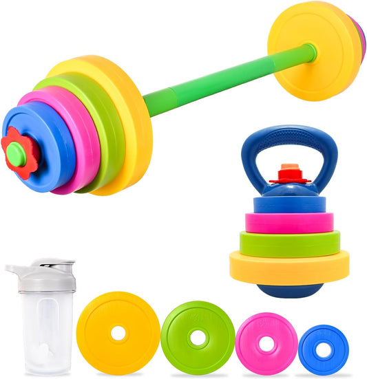 Kids Weight Set – Adjustable Barbell & Kettlebell with Water Bottle