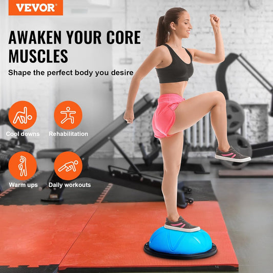 Half Exercise Ball Trainer | 23” or 26” Balance Trainer with Resistance Bands & Foot Pump | Stability Ball for Full-Body Home Workouts