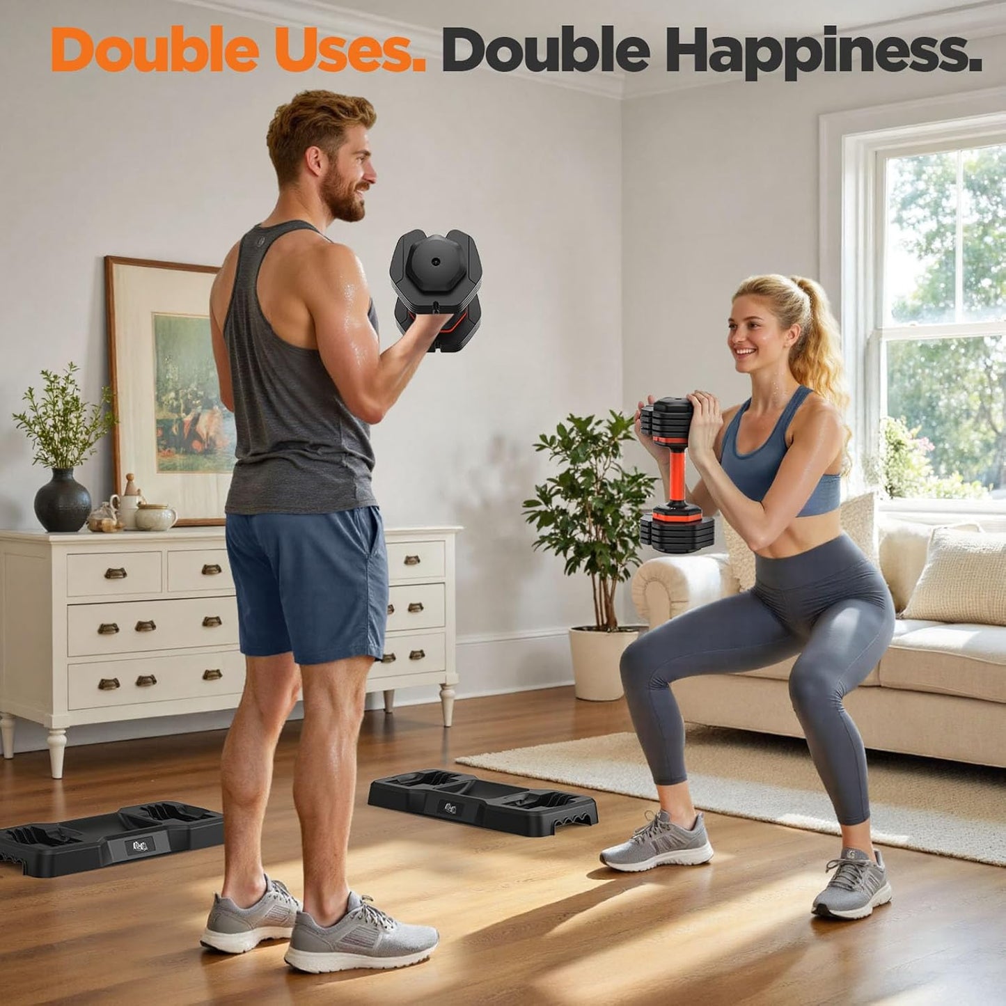 Adjustable Dumbbell Set of 2 | 5-in-1 Quick Switch Dumbbells (5–25 lbs Each) | Compact Home Gym Weights with Non-Slip Silicone Grip & Safety Locking System