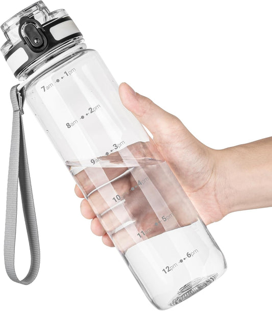 32 oz Motivational Water Bottle with Time Marker & Chug Lid | Leak-Proof, BPA-Free Tritan Plastic | One-Hand Flip Top & Carry Strap