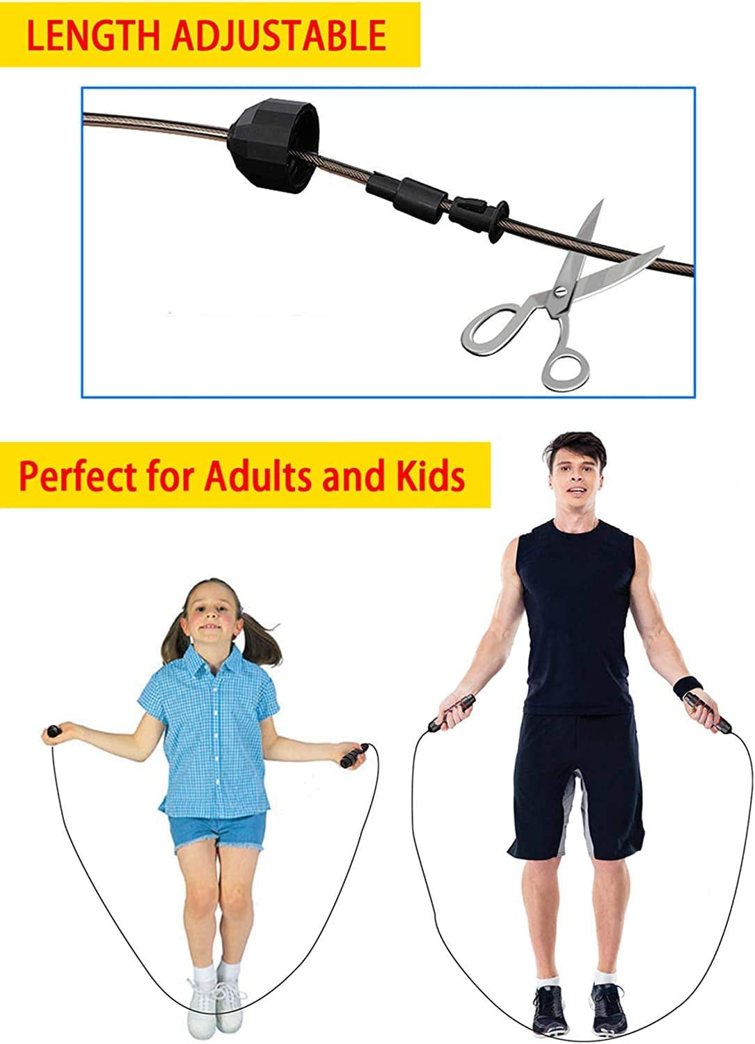 Adjustable Speed Jump Rope, Set of 2 for Parent and Child (Ball Bearings, Memory-Foam Handles)