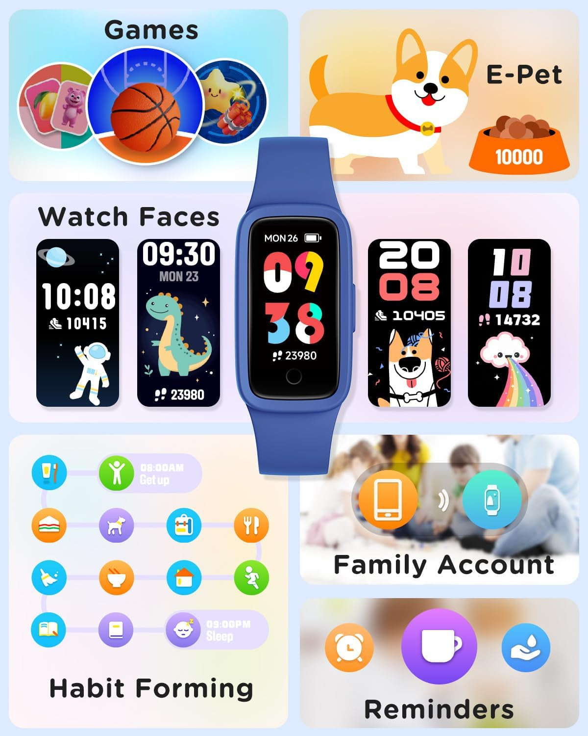 Kid's Fitness Tracker, Vigor Fit Smart Fitness Tracker | 1.1" AMOLED Screen, 25 Sport Modes, Heart Rate & Sleep Monitor, Blood Oxygen Sensor, Smart Notifications, IP68 Waterproof