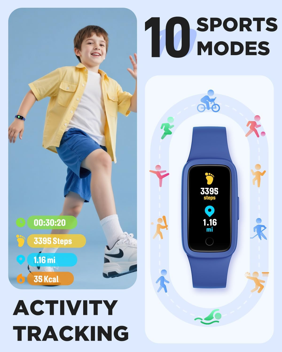 Kid's Fitness Tracker, Vigor Fit Smart Fitness Tracker | 1.1" AMOLED Screen, 25 Sport Modes, Heart Rate & Sleep Monitor, Blood Oxygen Sensor, Smart Notifications, IP68 Waterproof