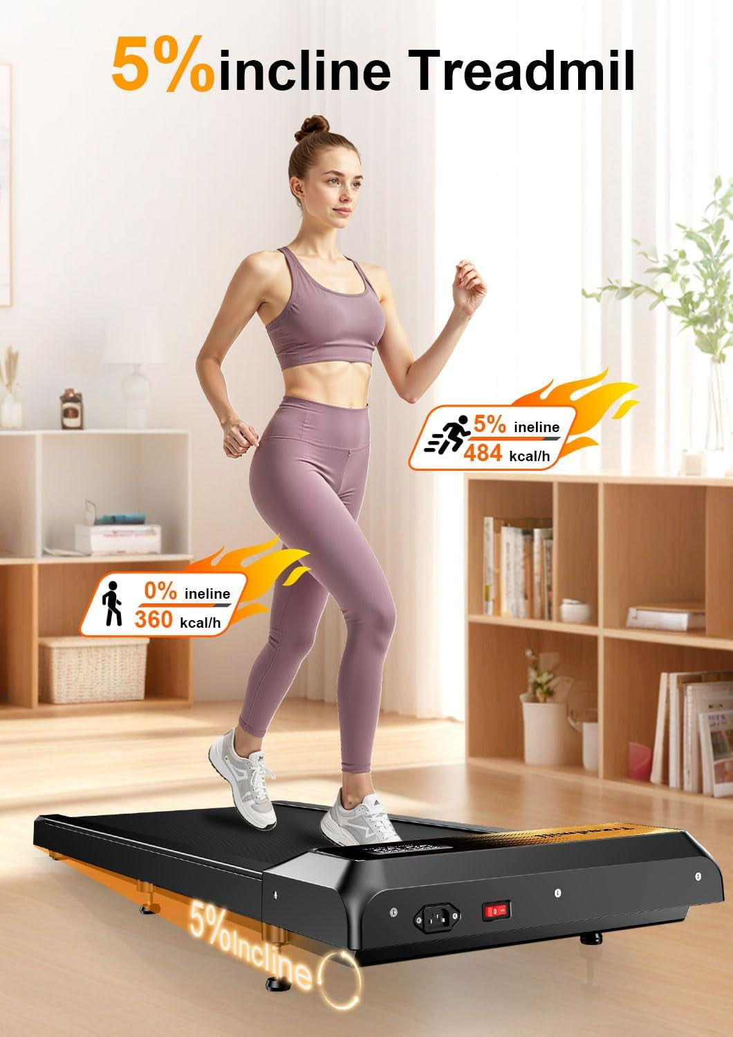 2.5 HP Walking Treadmill Pad with 5% Incline | Compact Under-Desk Treadmill for Home & Office | Remote Control, LED Display, 265lb Capacity