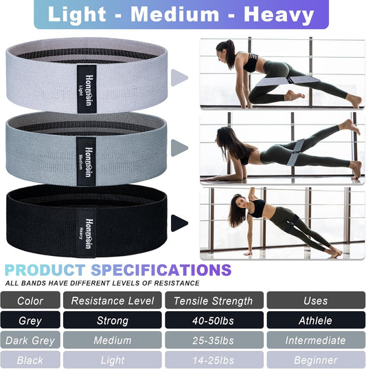 Fabric Resistance Band Set (3 Levels: Light, Medium, Heavy)