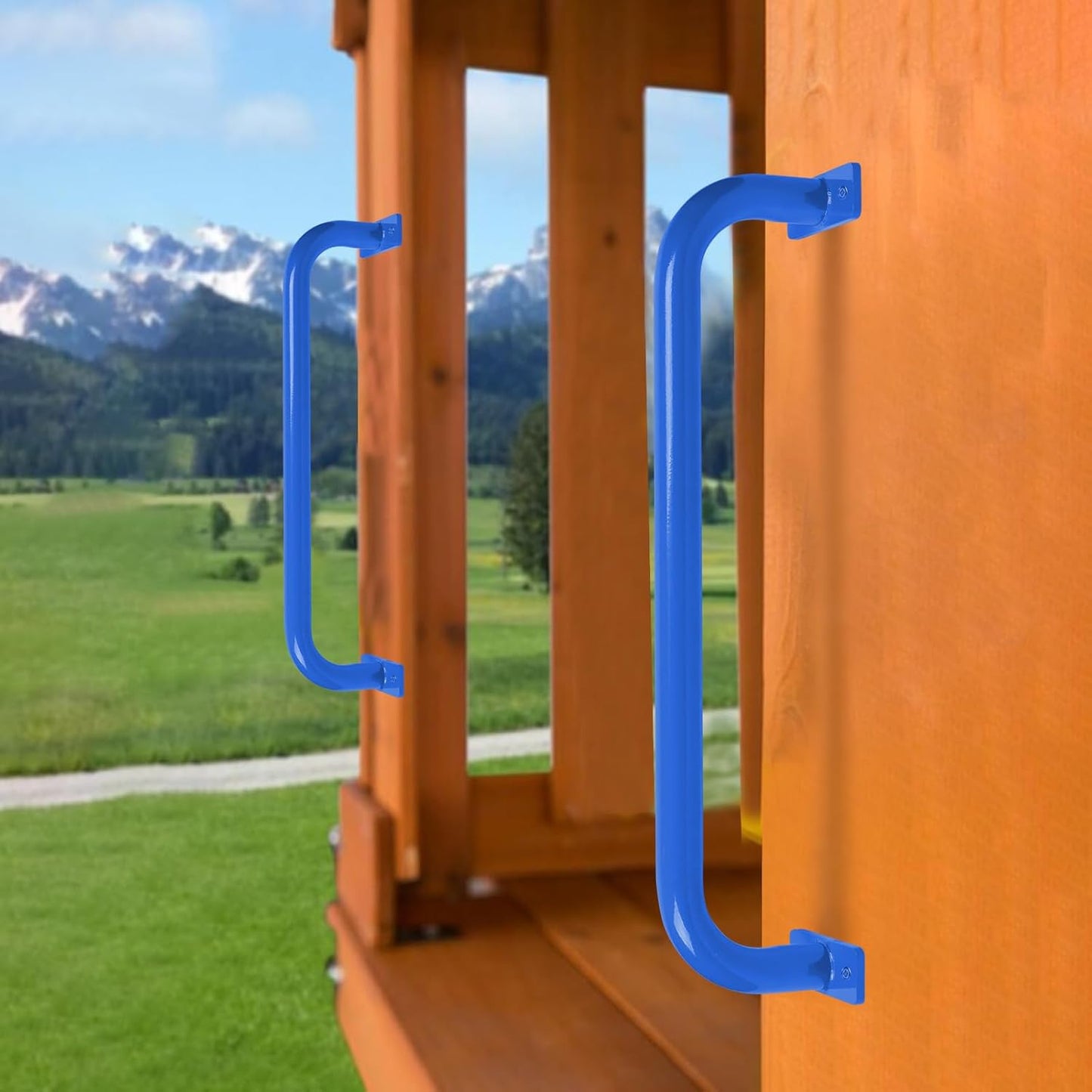 17 Inch Set of 6 Glossy Blue Steel Playground Handles - Playset Accessories Grab Handles, Swingset Safety Grab Bars, Indoor Monkey Bars for Jungle Gym, Playhouse, Climbing Frame