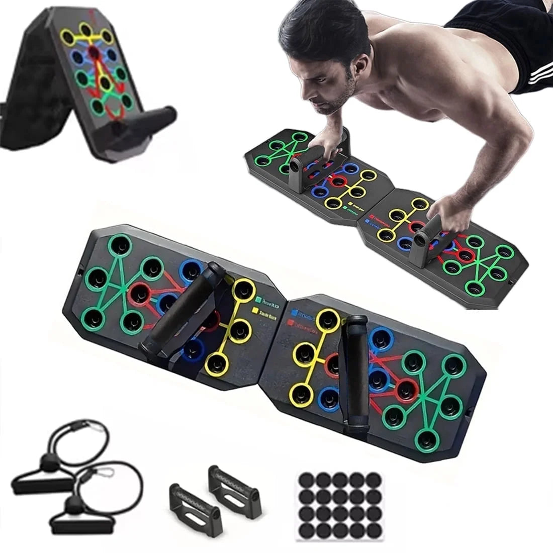 2-1 Multifunctional Folding Push up Board, Portable Folding 28 in 1 Home and Gym Exercise Equipment, Suitable for Chest and Back Exercises, Fitness Strength Training Stand