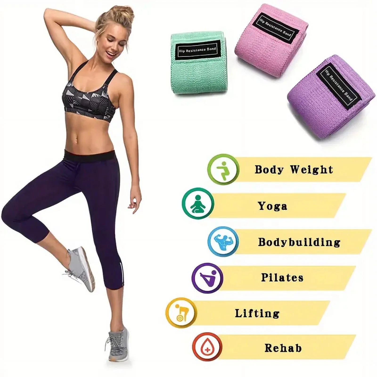 Fabric Resistance Bands for Legs and Butt Home Workout - Non Slip Booty Bands Set