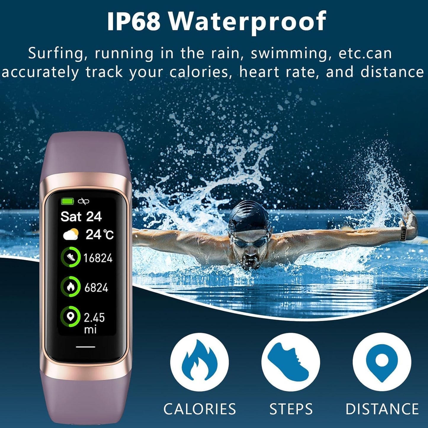 Fitness Tracker with 24/7 Heart Rate Blood Oxygen Sleep Monitor,Activity Tracker with 1.1" AMOLED Touch Color Screen, Multiple Sport Modes Step Counter,Ip68 Waterproof for Women Men