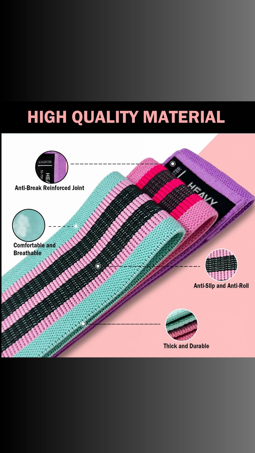 Fabric Resistance Bands for Legs and Butt Home Workout - Non Slip Booty Bands Set