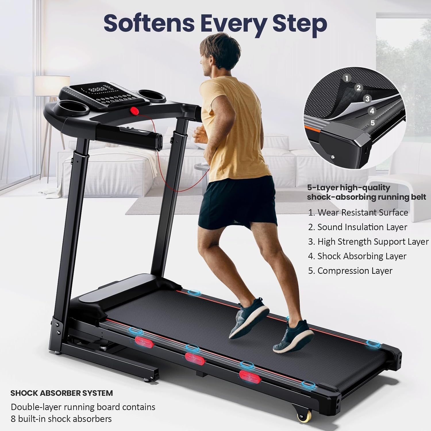3.5 HP Auto Incline Folding Treadmill for Home | Adjustable Handle Bars, Built-In Speaker, 300lb Capacity