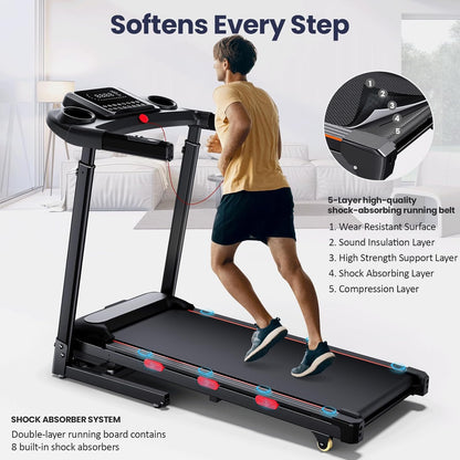 3.5 HP Auto Incline Folding Treadmill for Home | Adjustable Handle Bars, Built-In Speaker, 300lb Capacity