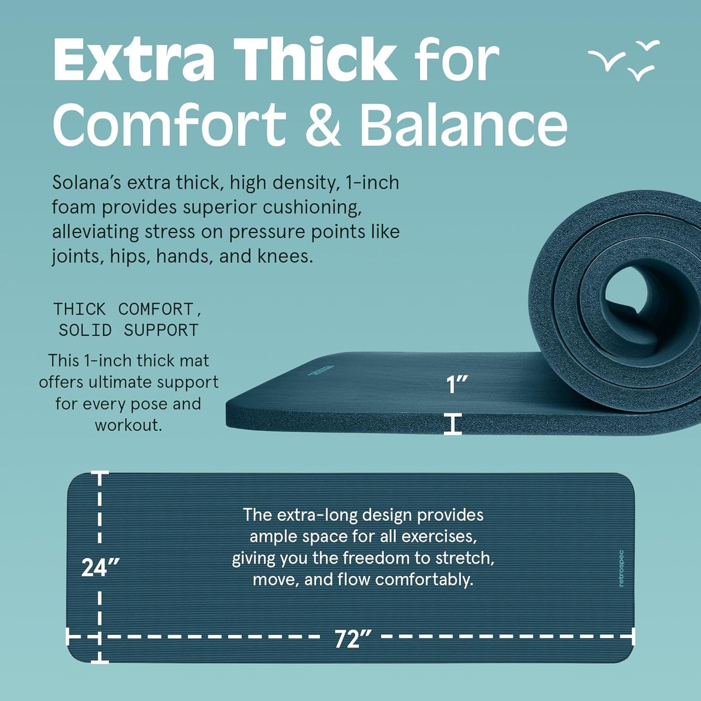 Extra-Thick Comfort Mat (1” Non-Slip, with Carry Strap) for Home Gym, Yoga, Pilates, Stretching, Floor & Fitness Workouts
