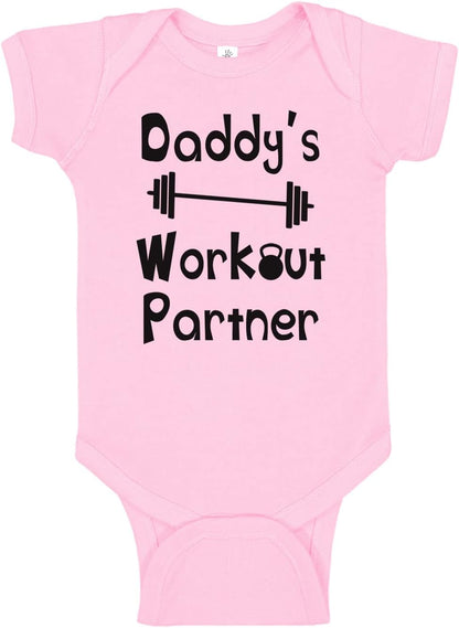 “Mommy’s or Daddys Workout Partner” Funny Baby Bodysuit | Family Fitness Outfit for Boys & Girls | Cute Active Baby Onesie