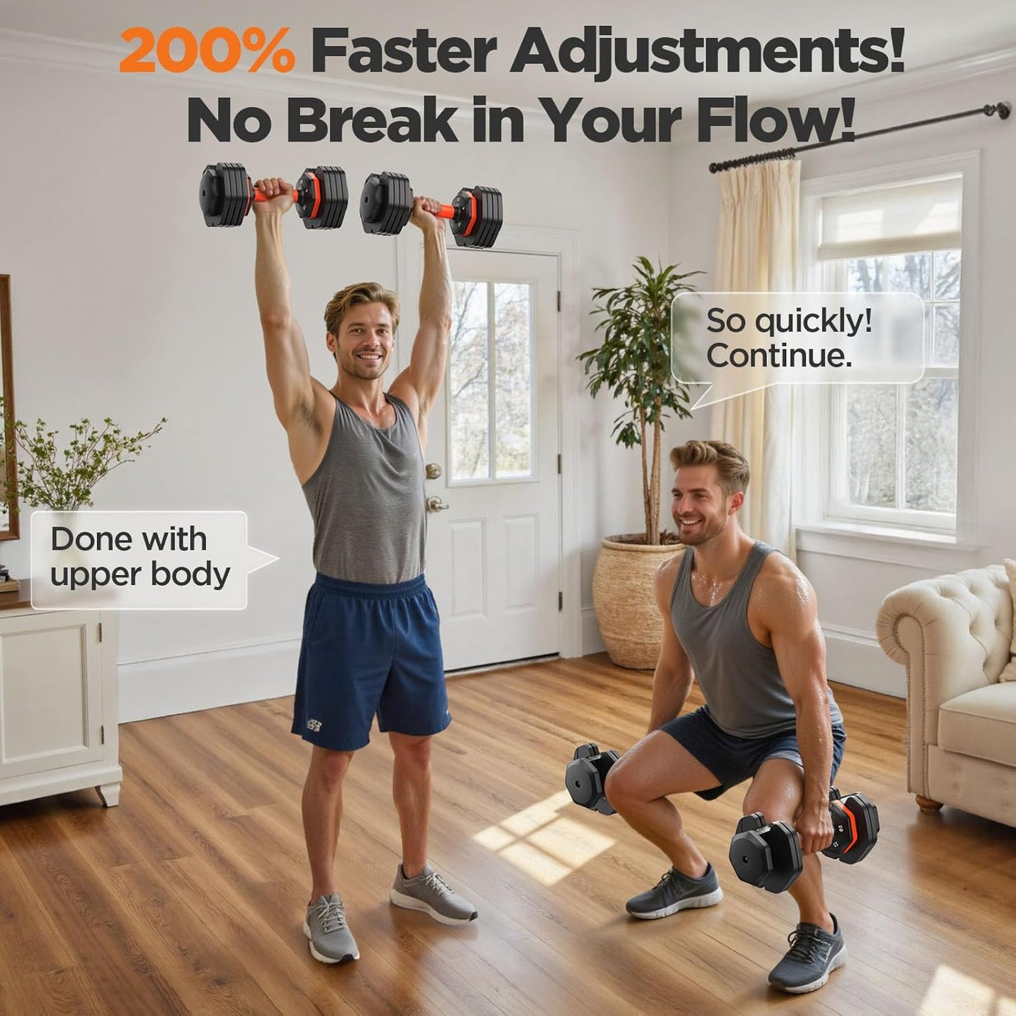 Adjustable Dumbbell Set of 2 | 5-in-1 Quick Switch Dumbbells (5–25 lbs Each) | Compact Home Gym Weights with Non-Slip Silicone Grip & Safety Locking System