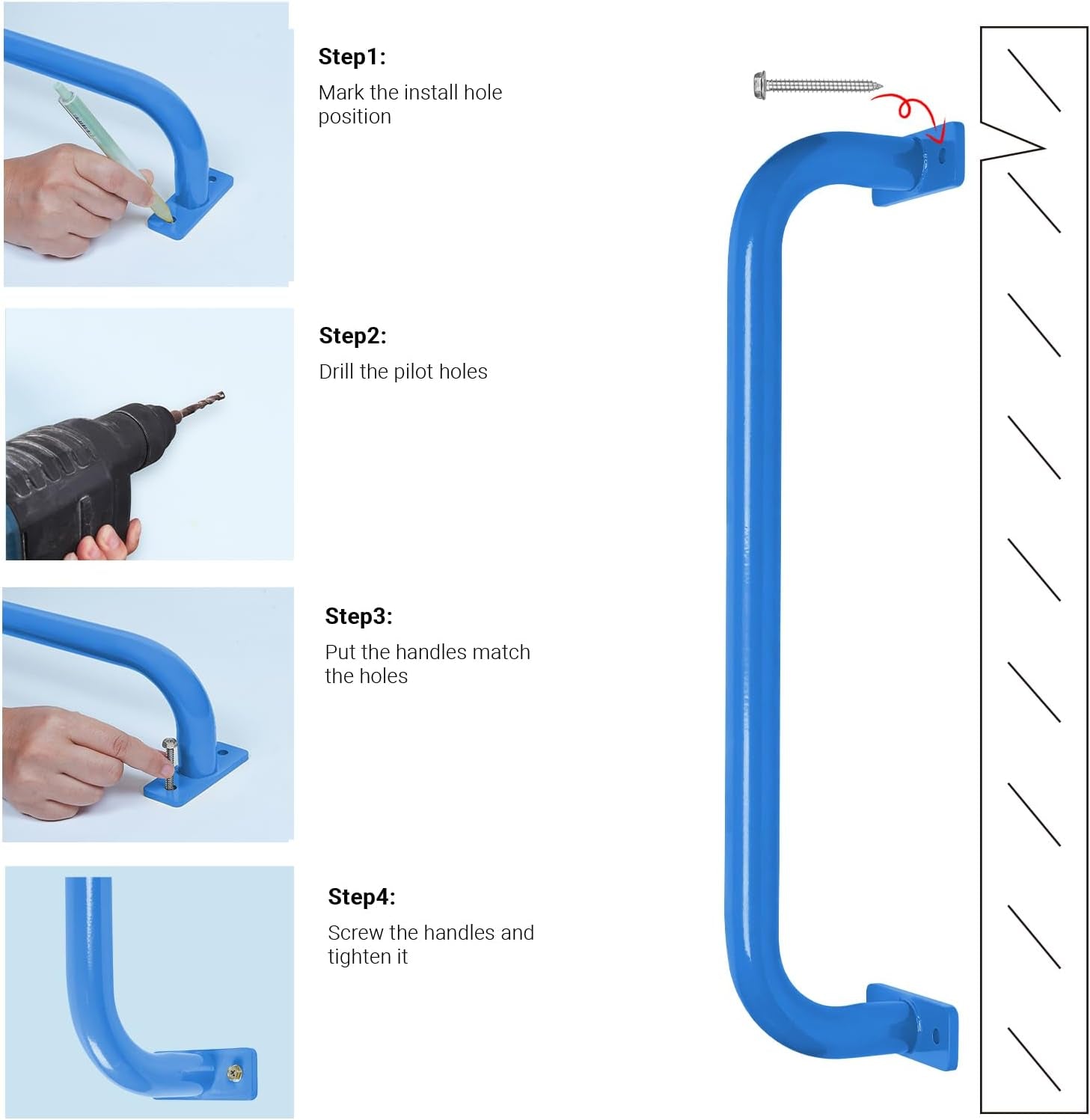 17 Inch Set of 6 Glossy Blue Steel Playground Handles - Playset Accessories Grab Handles, Swingset Safety Grab Bars, Indoor Monkey Bars for Jungle Gym, Playhouse, Climbing Frame