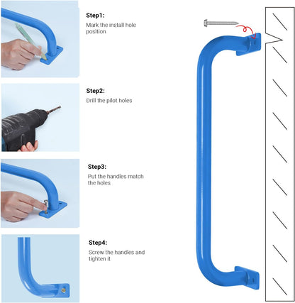 17 Inch Set of 6 Glossy Blue Steel Playground Handles - Playset Accessories Grab Handles, Swingset Safety Grab Bars, Indoor Monkey Bars for Jungle Gym, Playhouse, Climbing Frame