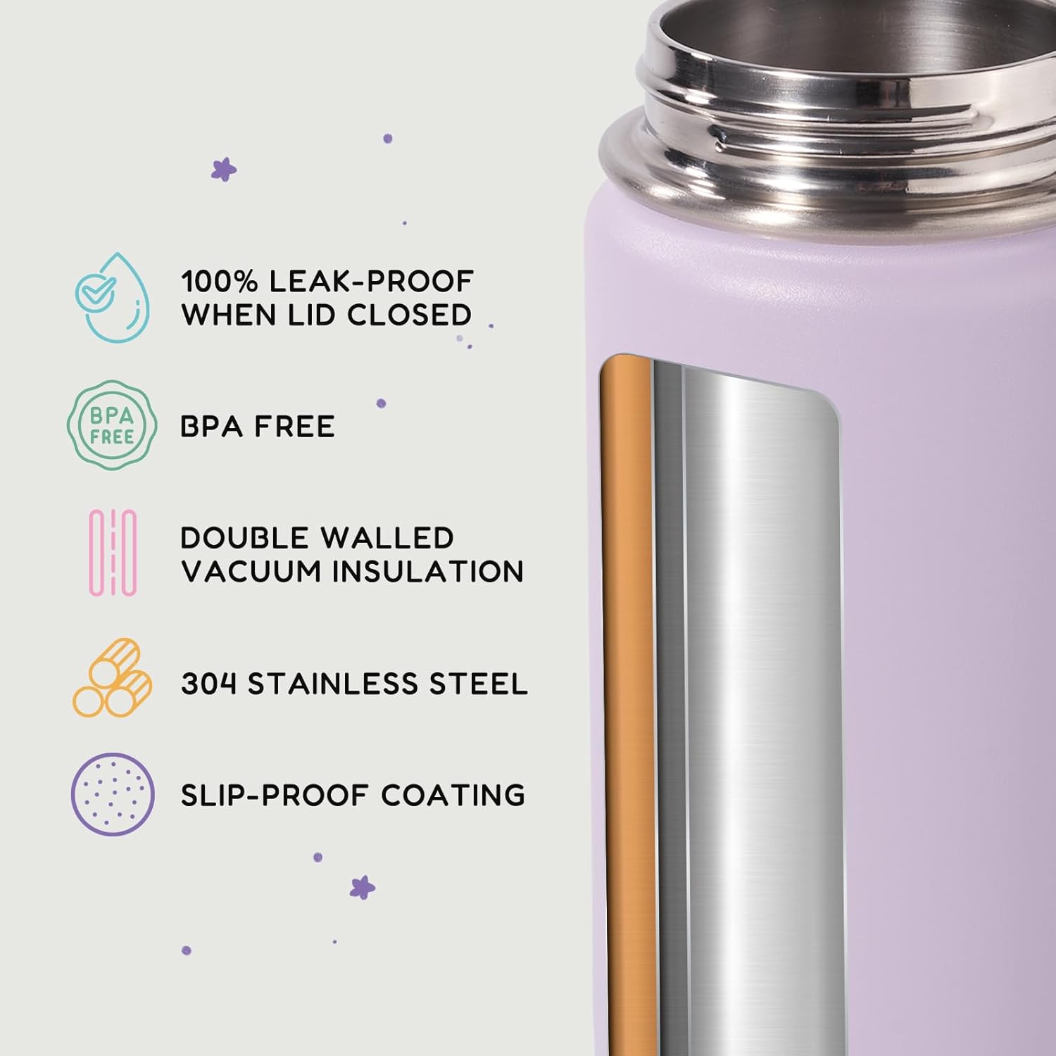 12Oz Kids Water Bottle for School, Toddler Bottles with Straws, Stainless Steel Vacuum Insulated Water Bottle for Boys&Girls, Leak-Proof, Bpa-Free, Purple