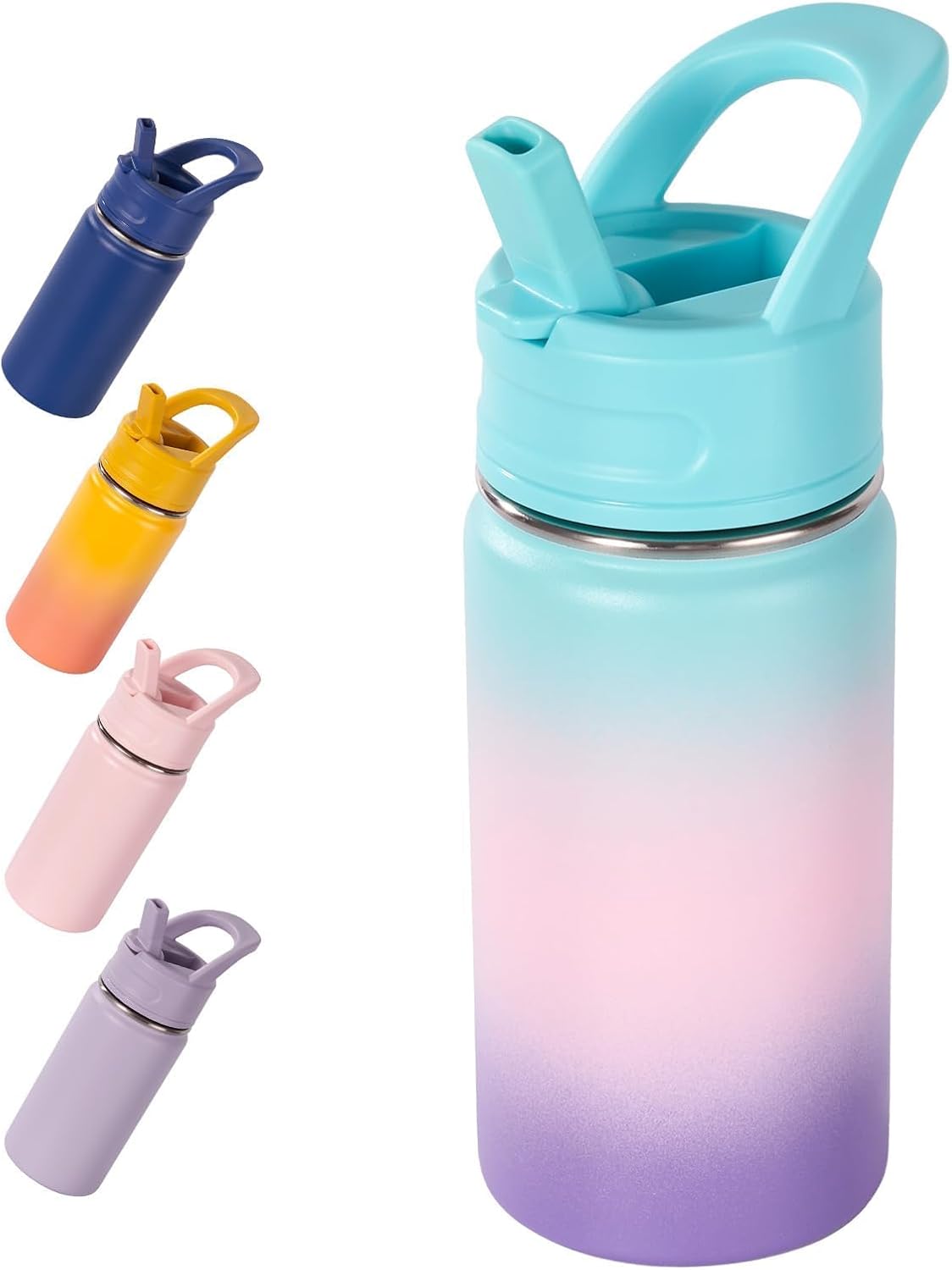 12Oz Kids Water Bottle for School, Toddler Bottles with Straws, Stainless Steel Vacuum Insulated Water Bottle for Boys&Girls, Leak-Proof, Bpa-Free, Purple