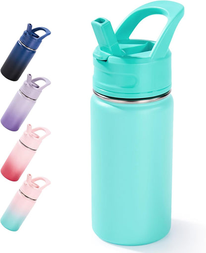 12Oz Kids Water Bottle for School, Toddler Bottles with Straws, Stainless Steel Vacuum Insulated Water Bottle for Boys&Girls, Leak-Proof, Bpa-Free, Purple
