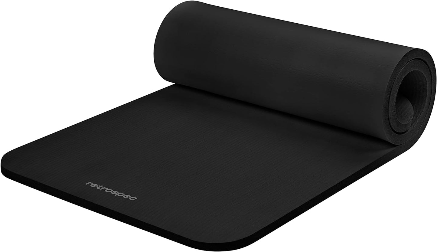 Extra-Thick Comfort Mat (1” Non-Slip, with Carry Strap) for Home Gym, Yoga, Pilates, Stretching, Floor & Fitness Workouts