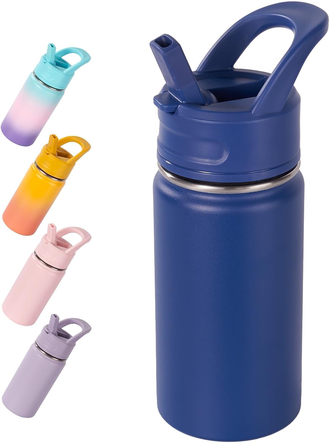 12Oz Kids Water Bottle for School, Toddler Bottles with Straws, Stainless Steel Vacuum Insulated Water Bottle for Boys&Girls, Leak-Proof, Bpa-Free, Purple