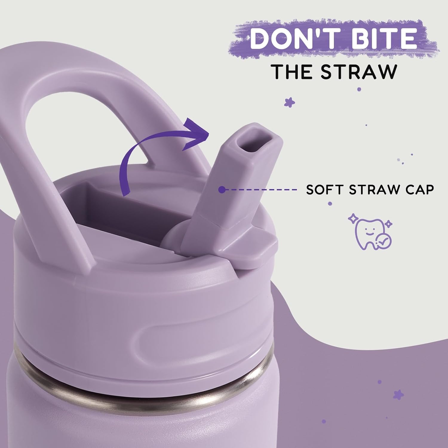12Oz Kids Water Bottle for School, Toddler Bottles with Straws, Stainless Steel Vacuum Insulated Water Bottle for Boys&Girls, Leak-Proof, Bpa-Free, Purple