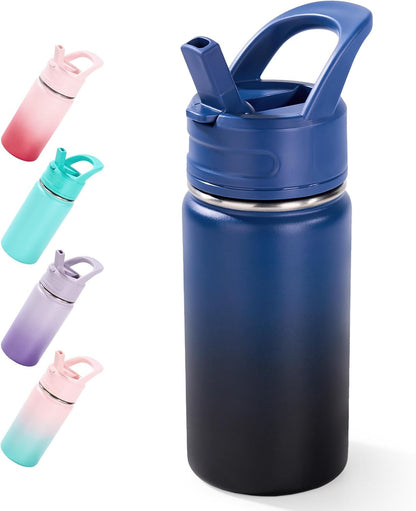 12Oz Kids Water Bottle for School, Toddler Bottles with Straws, Stainless Steel Vacuum Insulated Water Bottle for Boys&Girls, Leak-Proof, Bpa-Free, Purple