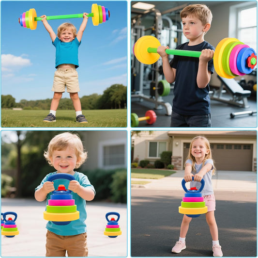 Kids Weight Set – Adjustable Barbell & Kettlebell with Water Bottle