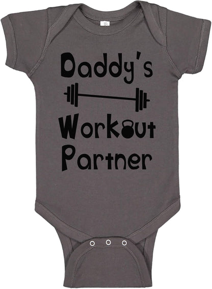 “Mommy’s or Daddys Workout Partner” Funny Baby Bodysuit | Family Fitness Outfit for Boys & Girls | Cute Active Baby Onesie
