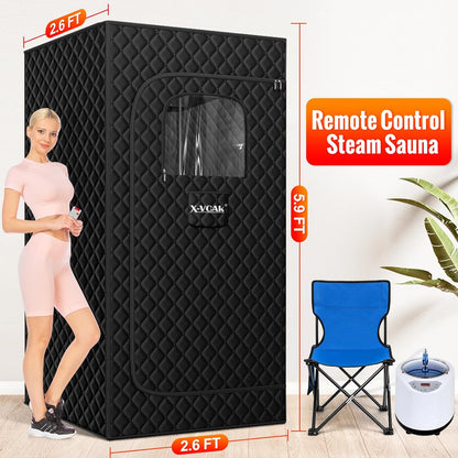 Upgraded Sauna Box for Relaxation, Detoxification, Portable Sauna for Home with Steamer, Remote Control, Folding Chair, 9 Levels, 2.6’ X 2.6’ X 5.9’