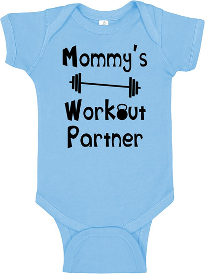 “Mommy’s or Daddys Workout Partner” Funny Baby Bodysuit | Family Fitness Outfit for Boys & Girls | Cute Active Baby Onesie