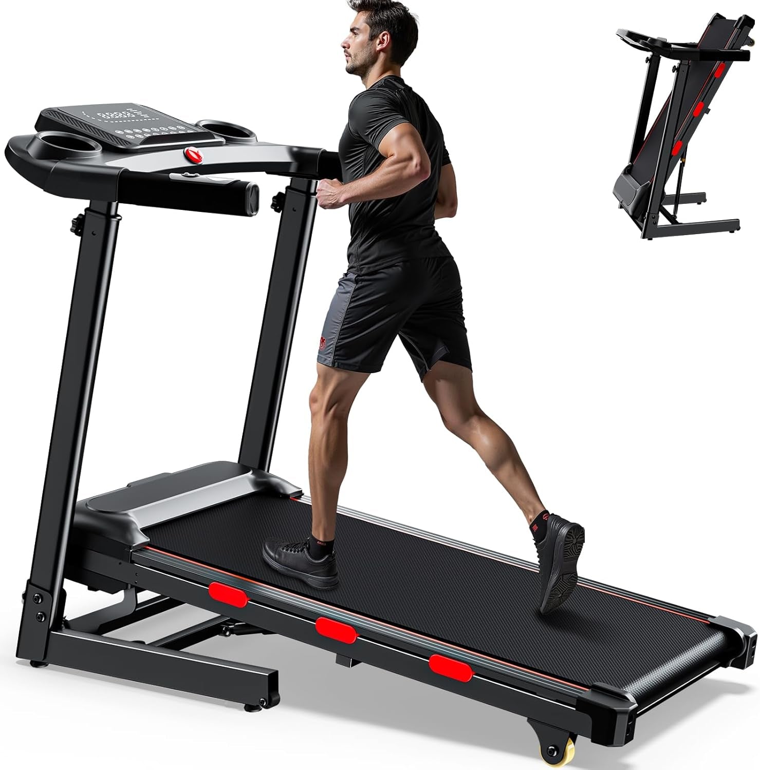 3.5 HP Auto Incline Folding Treadmill for Home | Adjustable Handle Bars, Built-In Speaker, 300lb Capacity