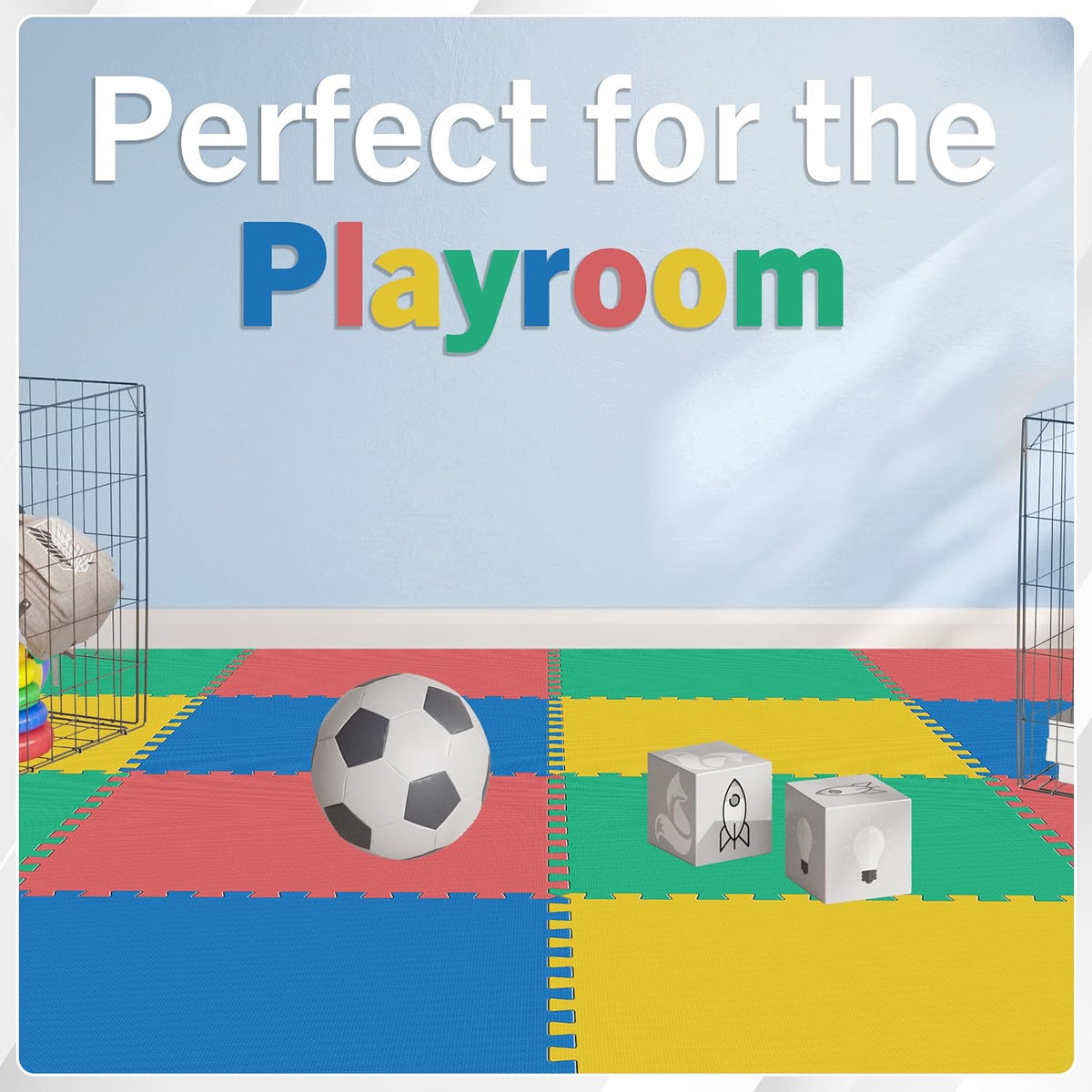 Interlocking Foam Floor Tiles, 4-Pack Multicolor EVA Play & Exercise Mats