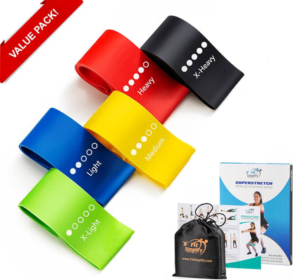 Family Loop Resistance Band Set, 5 Levels with Guide & Carry Bag