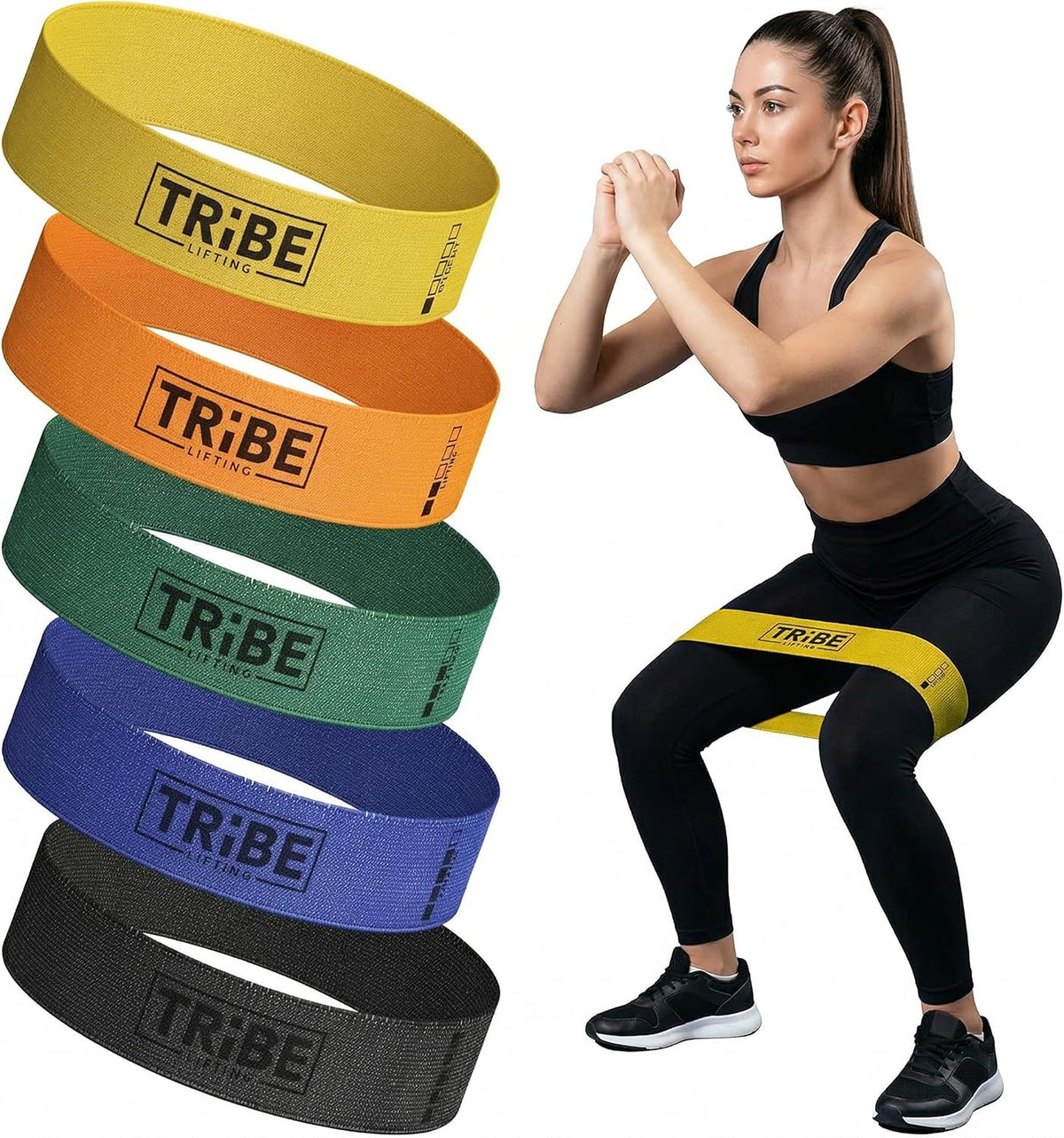 Family Fabric Resistance Bands, 5-Band Set for Legs & Glutes