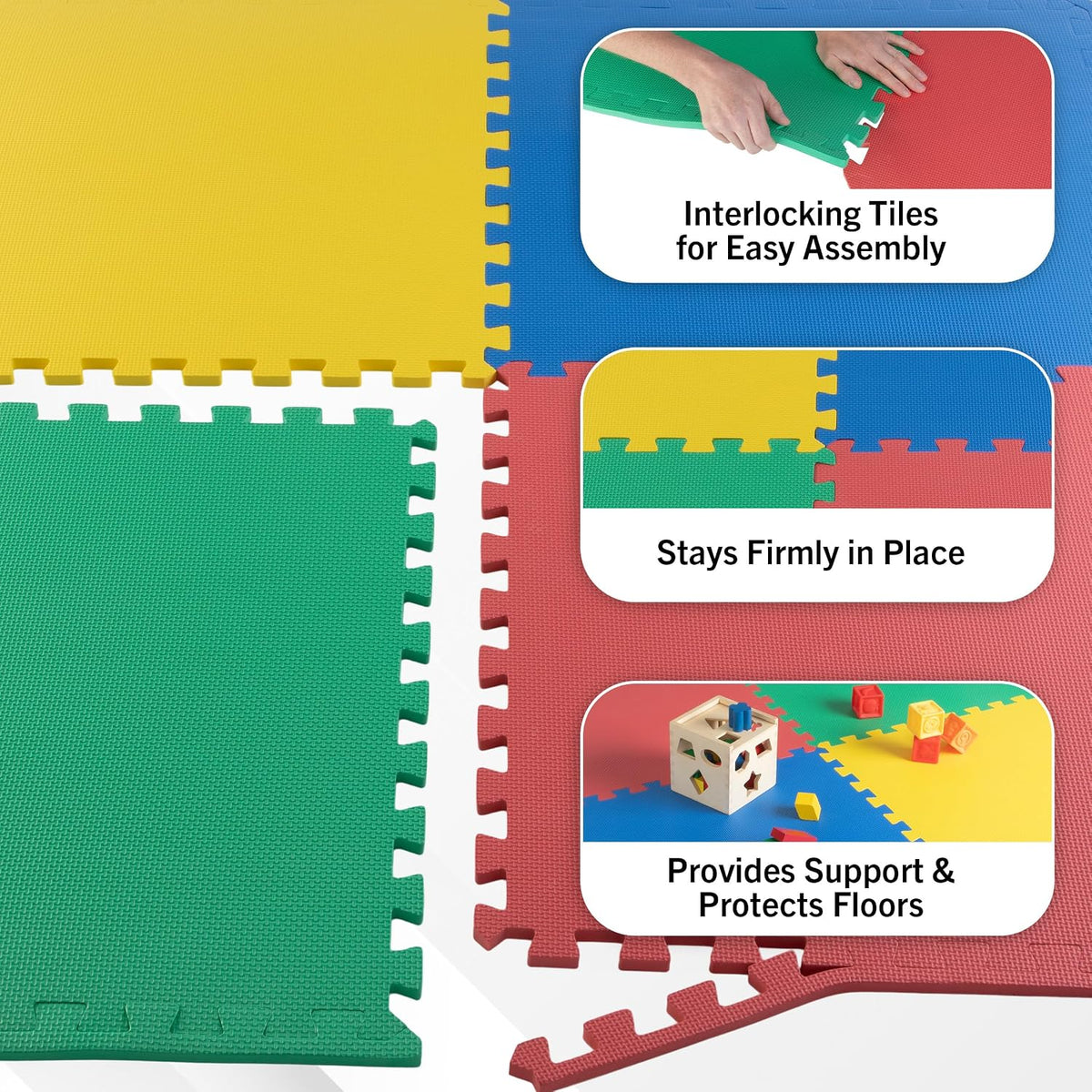Interlocking Foam Floor Tiles, 4-Pack Multicolor EVA Play & Exercise Mats