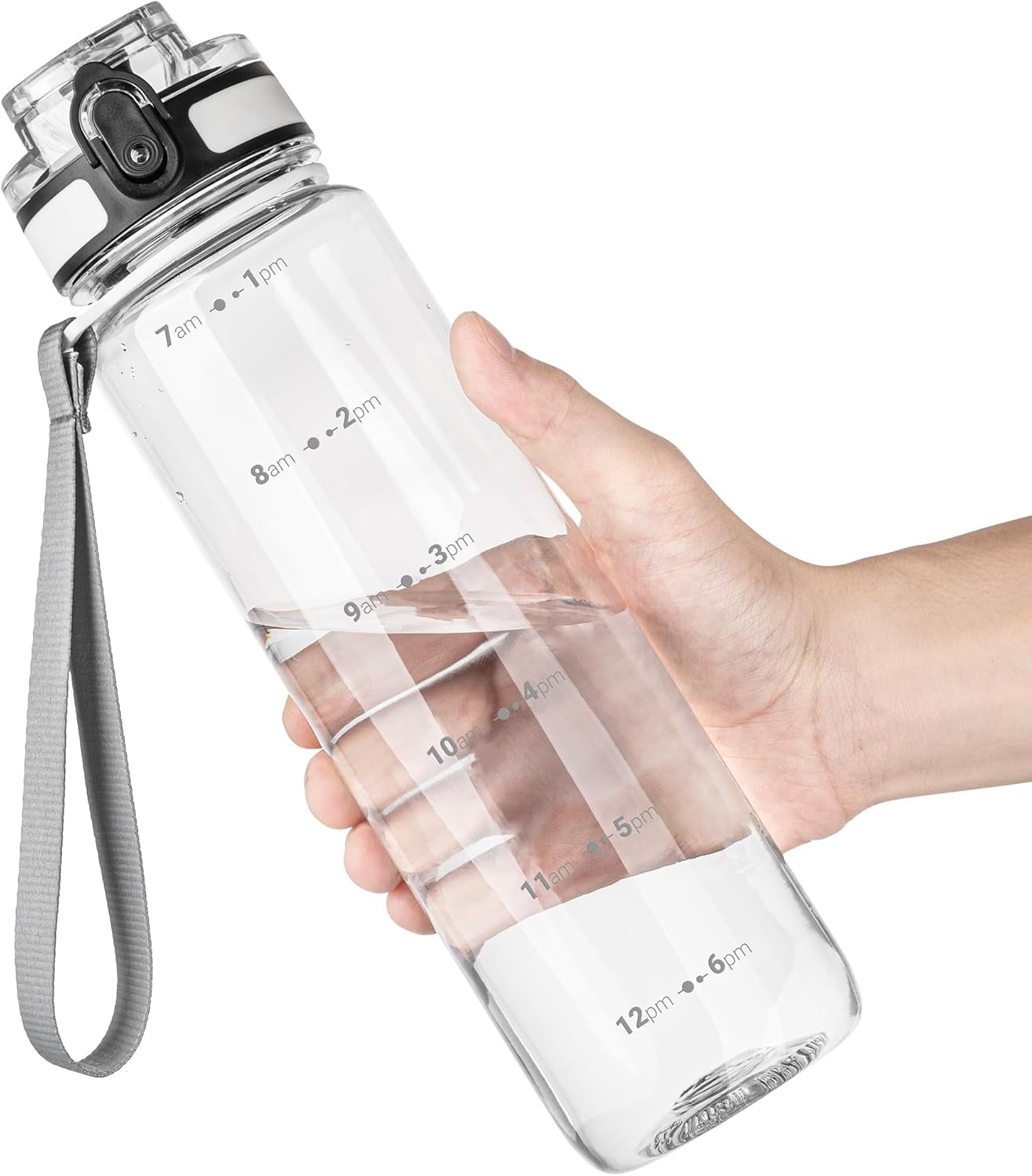 32 oz Motivational Water Bottle with Time Marker & Chug Lid | Leak-Proof, BPA-Free Tritan Plastic | One-Hand Flip Top & Carry Strap
