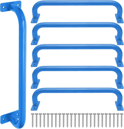 17 Inch Set of 6 Glossy Blue Steel Playground Handles - Playset Accessories Grab Handles, Swingset Safety Grab Bars, Indoor Monkey Bars for Jungle Gym, Playhouse, Climbing Frame
