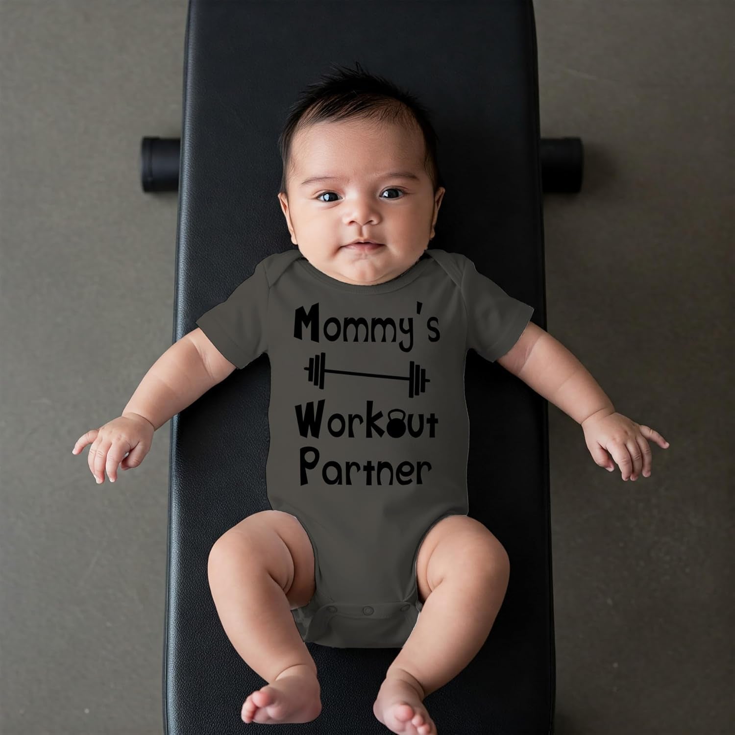 “Mommy’s or Daddys Workout Partner” Funny Baby Bodysuit | Family Fitness Outfit for Boys & Girls | Cute Active Baby Onesie