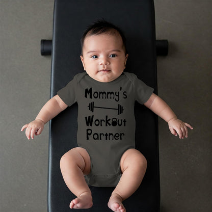 “Mommy’s or Daddys Workout Partner” Funny Baby Bodysuit | Family Fitness Outfit for Boys & Girls | Cute Active Baby Onesie