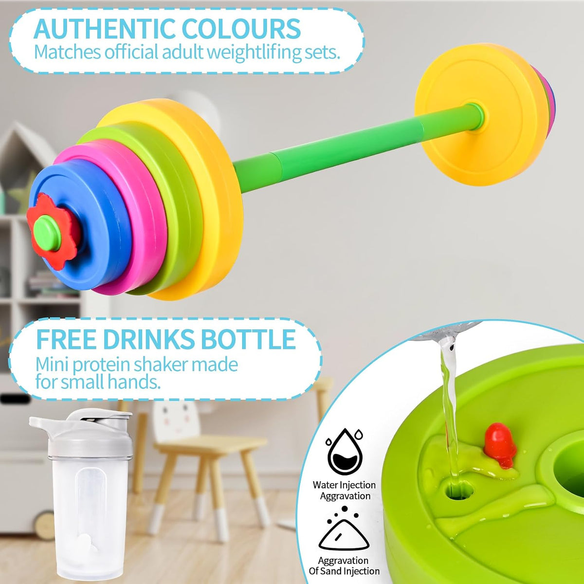 Kids Weight Set – Adjustable Barbell & Kettlebell with Water Bottle