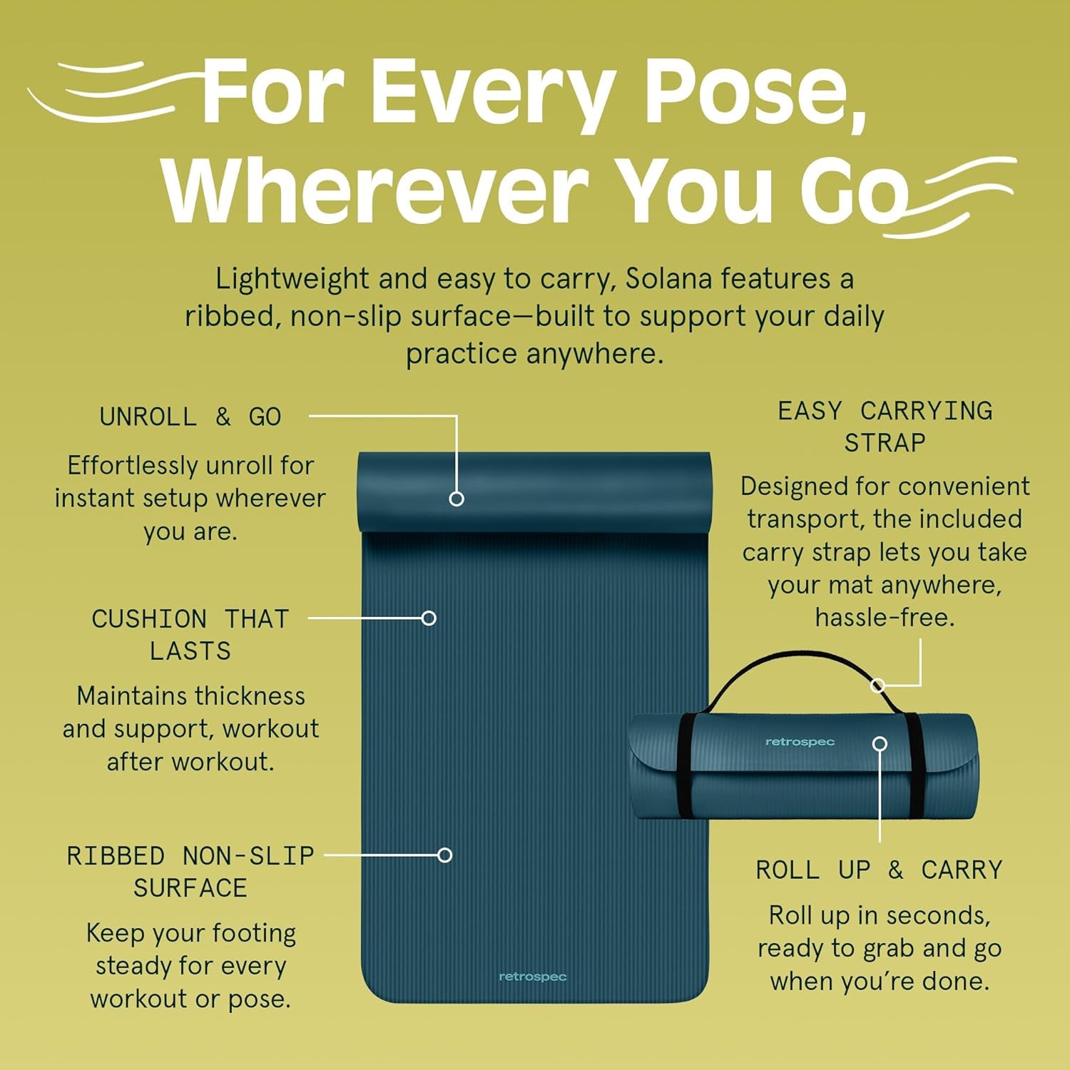 Extra-Thick Comfort Mat (1” Non-Slip, with Carry Strap) for Home Gym, Yoga, Pilates, Stretching, Floor & Fitness Workouts