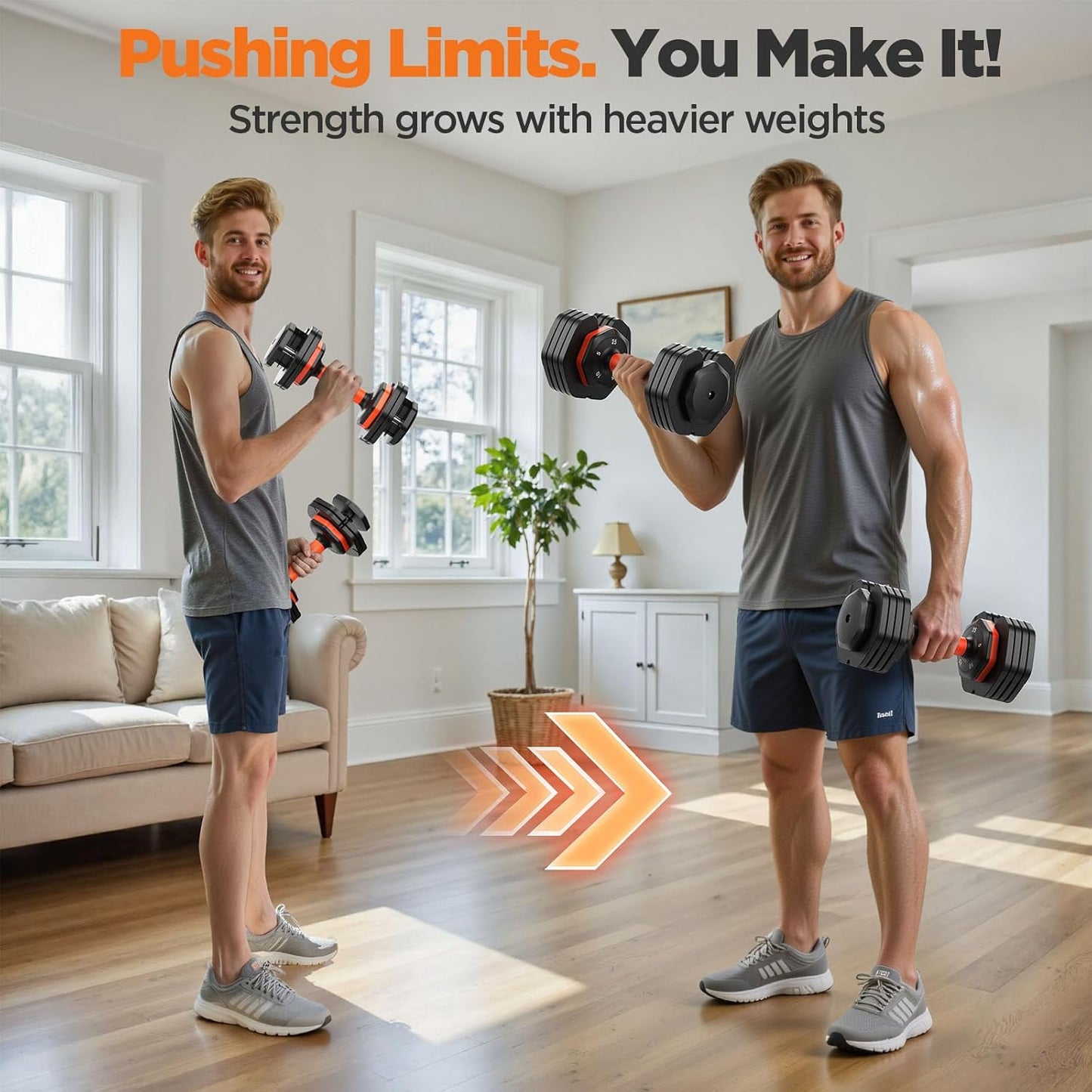 Adjustable Dumbbell Set of 2 | 5-in-1 Quick Switch Dumbbells (5–25 lbs Each) | Compact Home Gym Weights with Non-Slip Silicone Grip & Safety Locking System