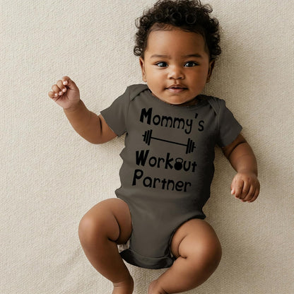 “Mommy’s or Daddys Workout Partner” Funny Baby Bodysuit | Family Fitness Outfit for Boys & Girls | Cute Active Baby Onesie