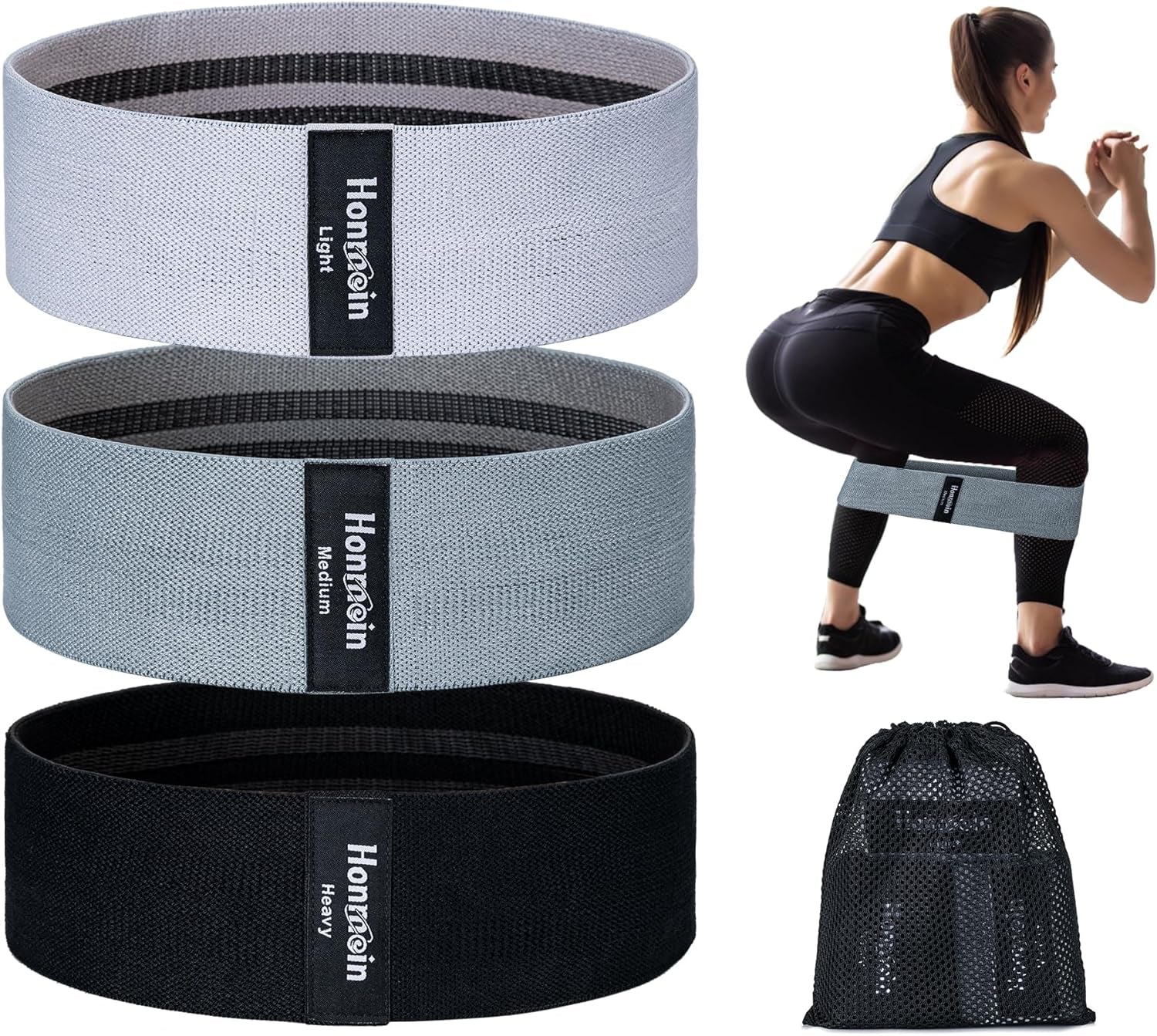 Fabric Resistance Band Set (3 Levels: Light, Medium, Heavy)