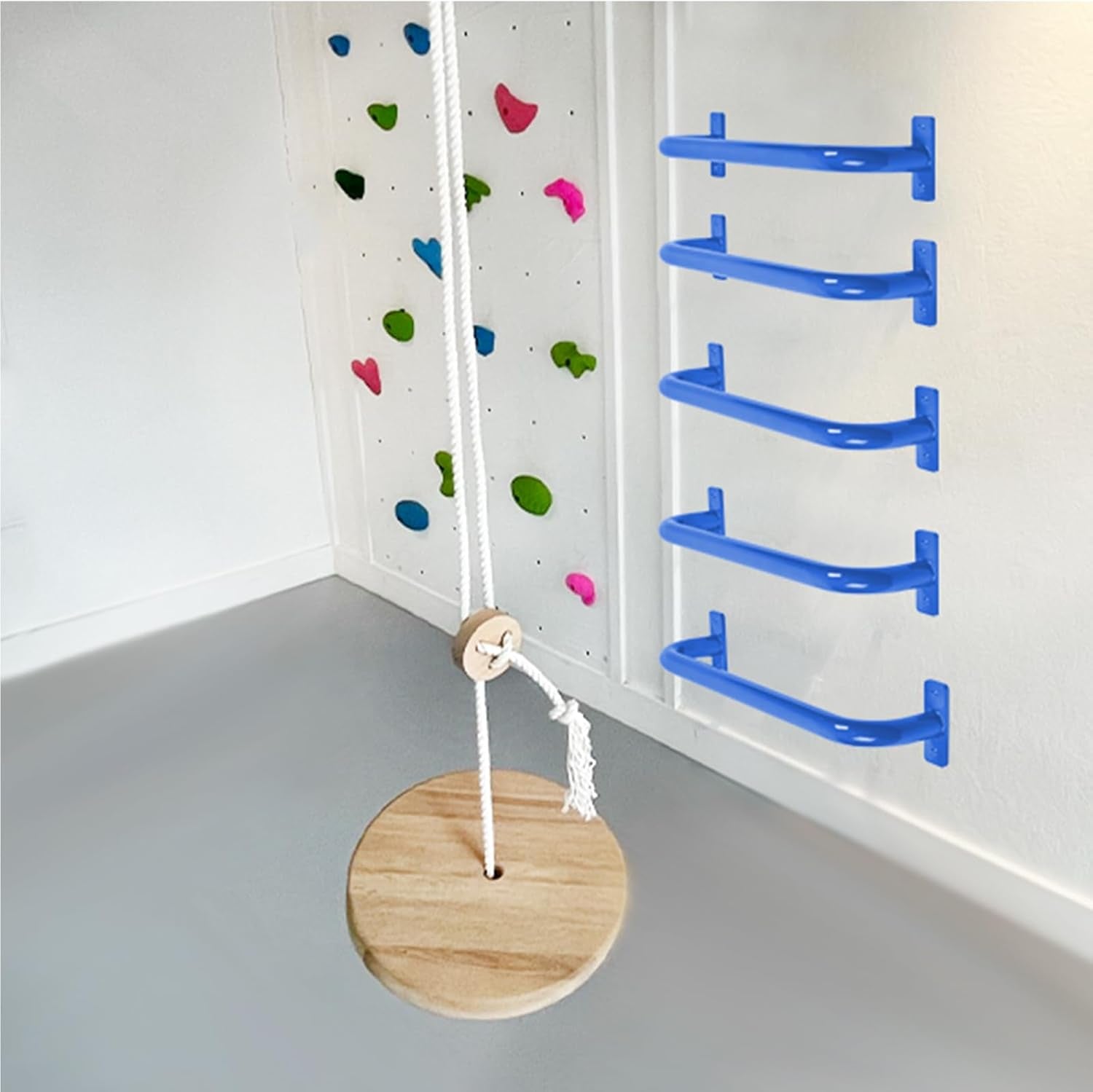 17 Inch Set of 6 Glossy Blue Steel Playground Handles - Playset Accessories Grab Handles, Swingset Safety Grab Bars, Indoor Monkey Bars for Jungle Gym, Playhouse, Climbing Frame