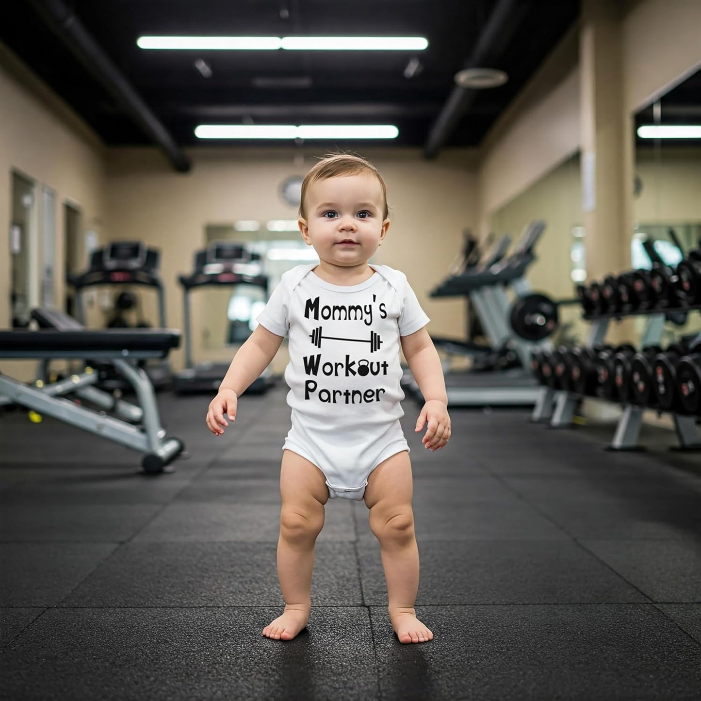 “Mommy’s or Daddys Workout Partner” Funny Baby Bodysuit | Family Fitness Outfit for Boys & Girls | Cute Active Baby Onesie