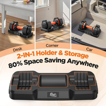 Adjustable Dumbbell Set of 2 | 5-in-1 Quick Switch Dumbbells (5–25 lbs Each) | Compact Home Gym Weights with Non-Slip Silicone Grip & Safety Locking System
