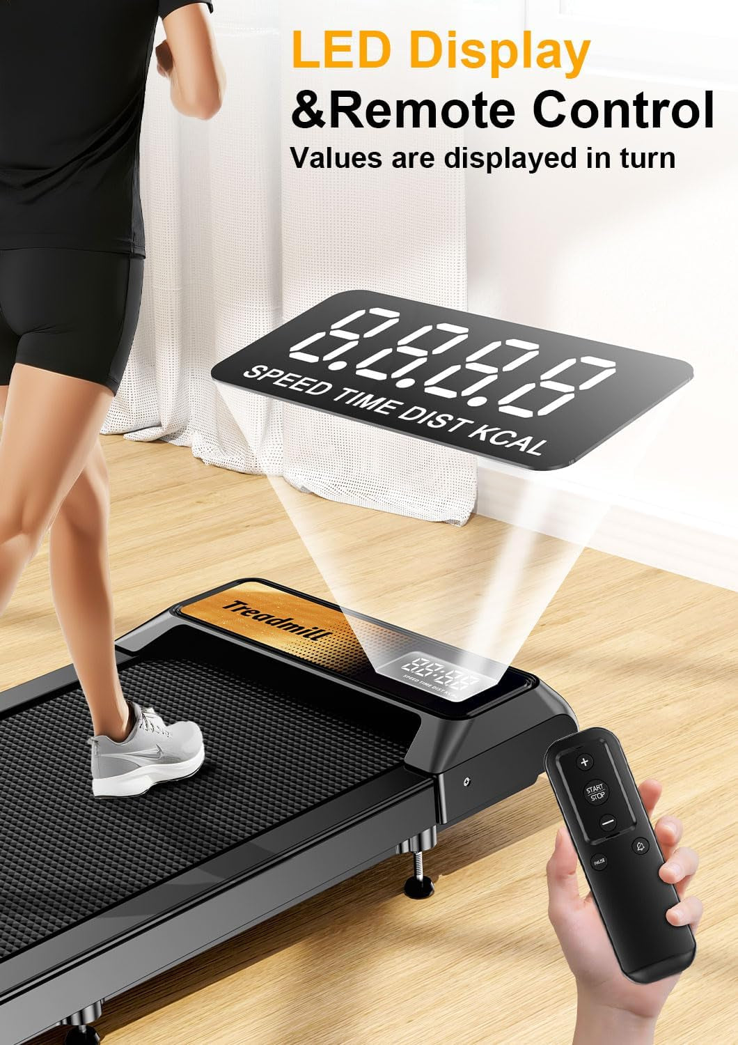2.5 HP Walking Treadmill Pad with 5% Incline | Compact Under-Desk Treadmill for Home & Office | Remote Control, LED Display, 265lb Capacity